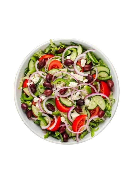 Greek salad with cucumber, tomato, olives and feta