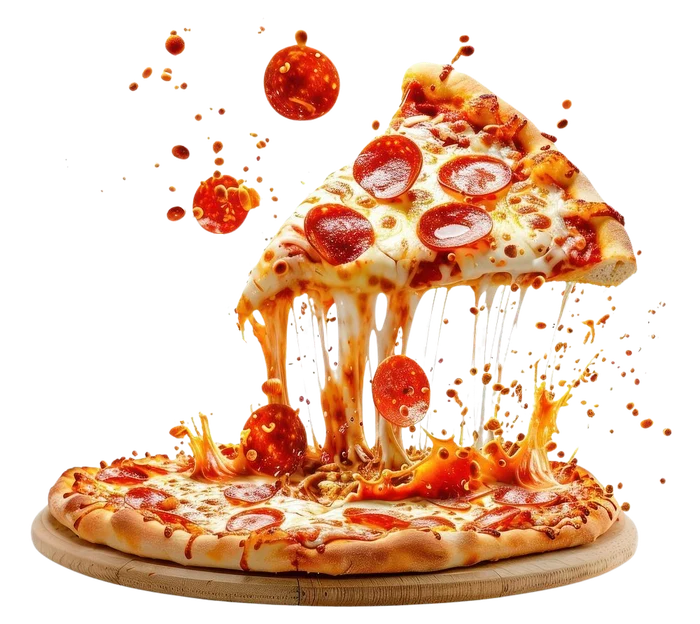 Pepperoni pizza with a cheese pull from SLYCE Pizza Cafe